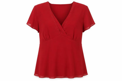 Roman Originals Women Red Size 18 Wrap Blouse V-Neck Short Sleeve