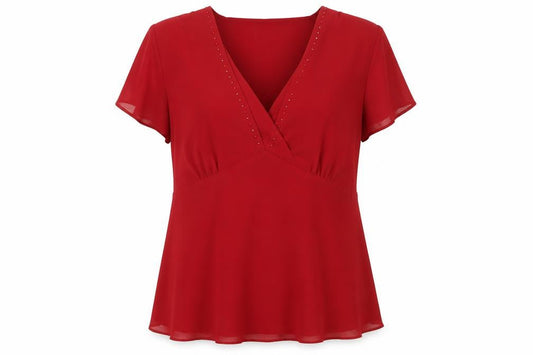 Roman Originals Women Red Size 18 Wrap Blouse V-Neck Short Sleeve