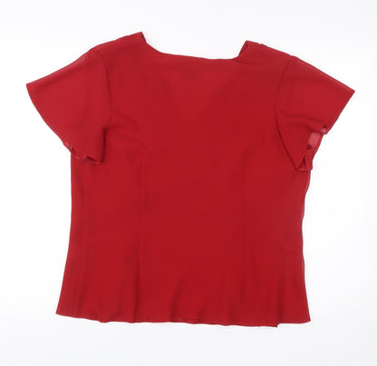 Roman Originals Women Red Size 18 Wrap Blouse V-Neck Short Sleeve