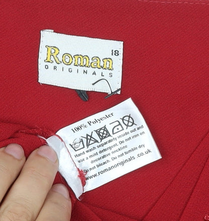 Roman Originals Women Red Size 18 Wrap Blouse V-Neck Short Sleeve