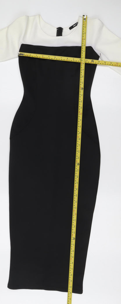 TFNC London Women's Black White Colourblock Sheath Midi Dress Size S