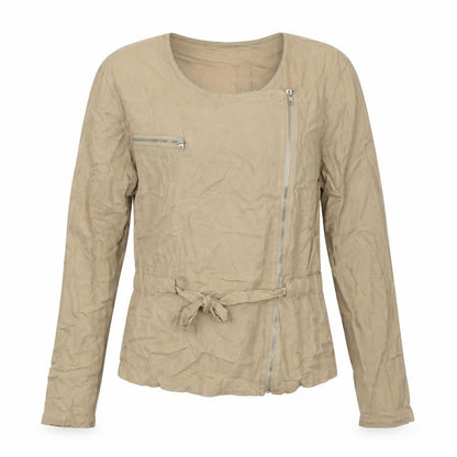 Womens UK Size 10 Stradivarius Beige Biker Coat