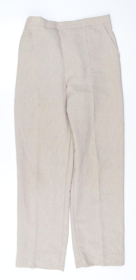 Bassini Womens Beige Size 12 Straight Leg Elastic Waist Trousers