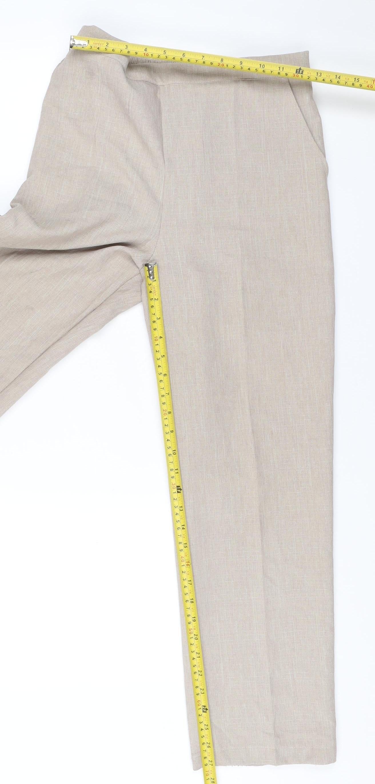 Bassini Womens Beige Size 12 Straight Leg Elastic Waist Trousers