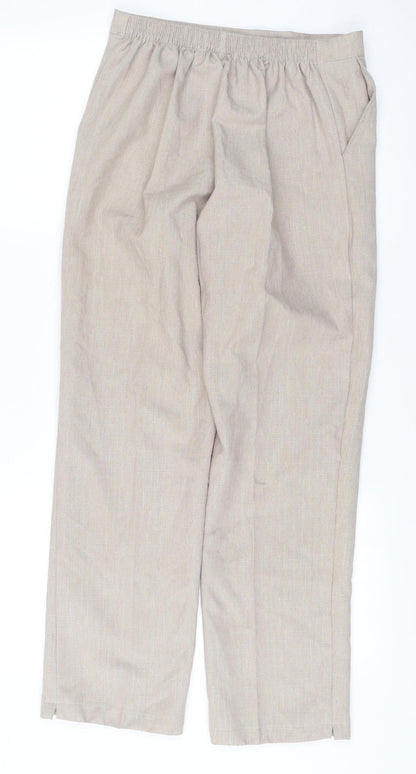 Bassini Womens Beige Size 12 Straight Leg Elastic Waist Trousers