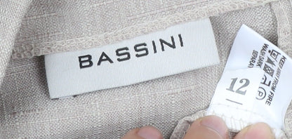 Bassini Womens Beige Size 12 Straight Leg Elastic Waist Trousers