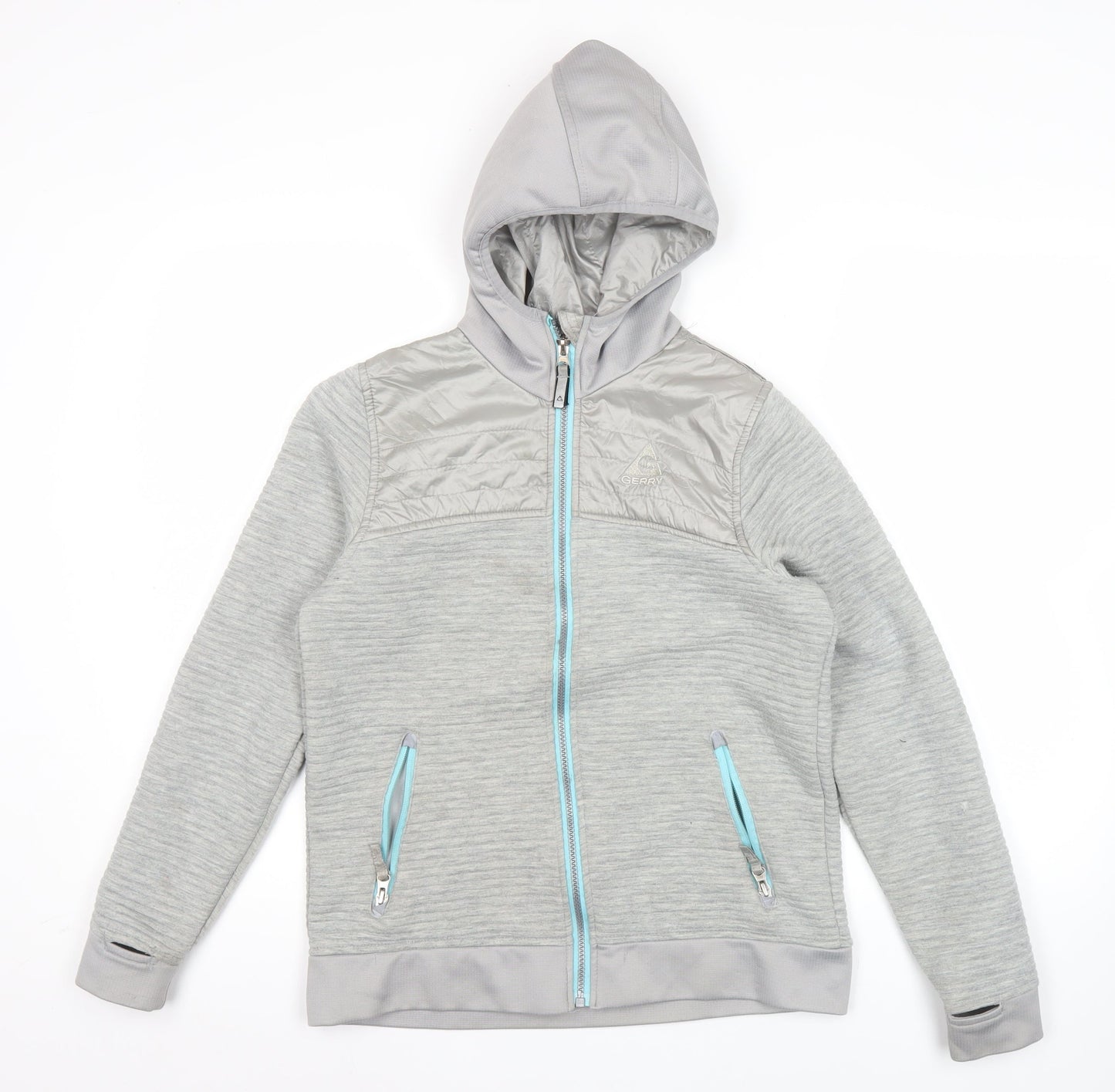 Gerry Boys Grey Hooded Full Zip Jacket L 13 Years Polyester Outdoor
