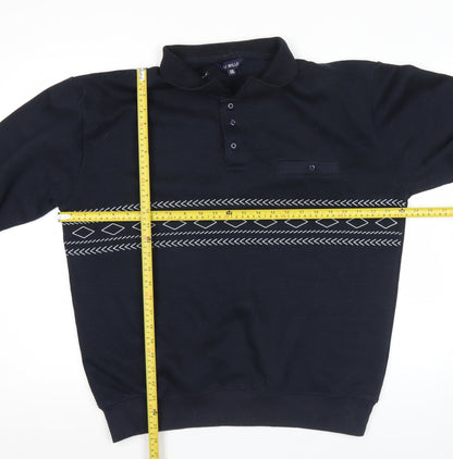 J.J. Willis Men's Black 2XL Henley Sweatshirt Geometric Cotton Blend