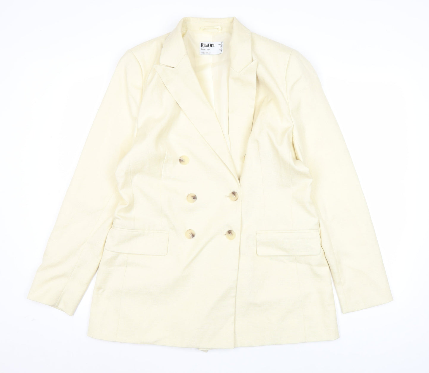 Primark Womens Ivory Double-Breasted Blazer Jacket Size 14