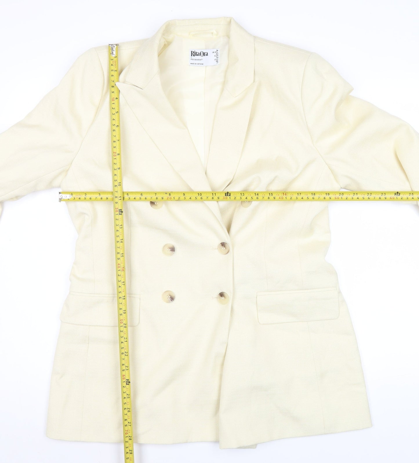 Primark Womens Ivory Double-Breasted Blazer Jacket Size 14