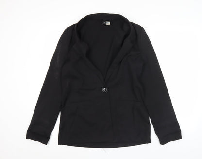 H&M Women Black Size 12 Regular Fit One-Button Blazer Jacket