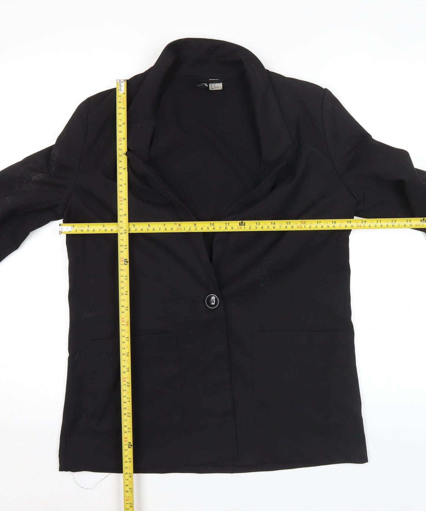 H&M Women Black Size 12 Regular Fit One-Button Blazer Jacket