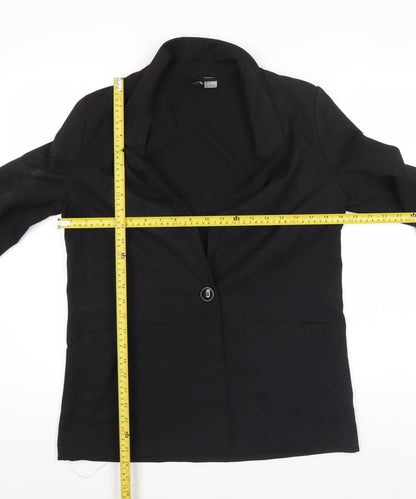 H&M Women Black Size 12 Regular Fit One-Button Blazer Jacket
