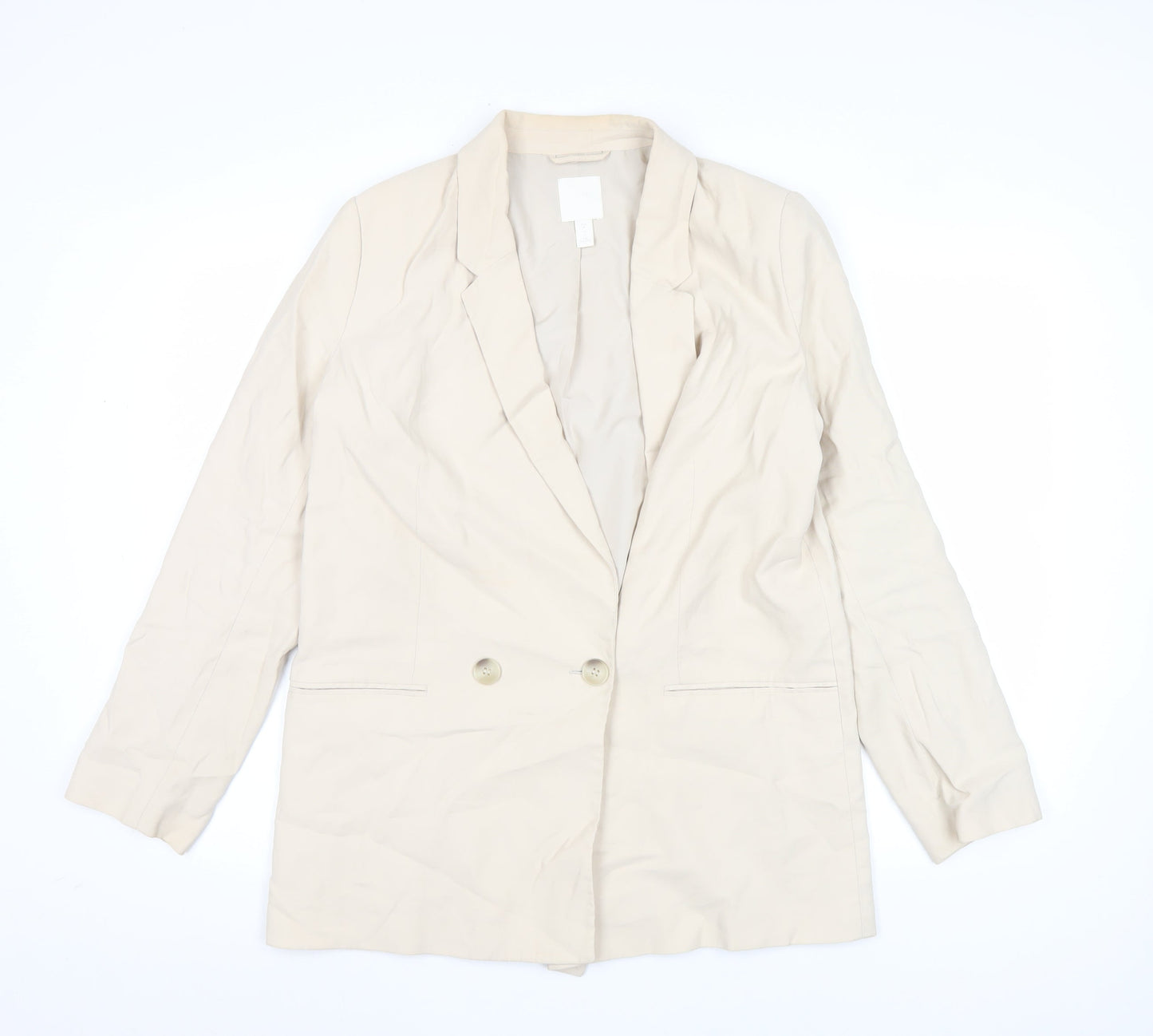 H&M Women's Beige Double-Breasted Blazer Jacket Size S
