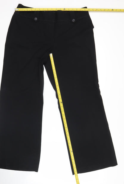 Next Womens Black Cropped Wide-Leg Trousers Size 16 Workwear