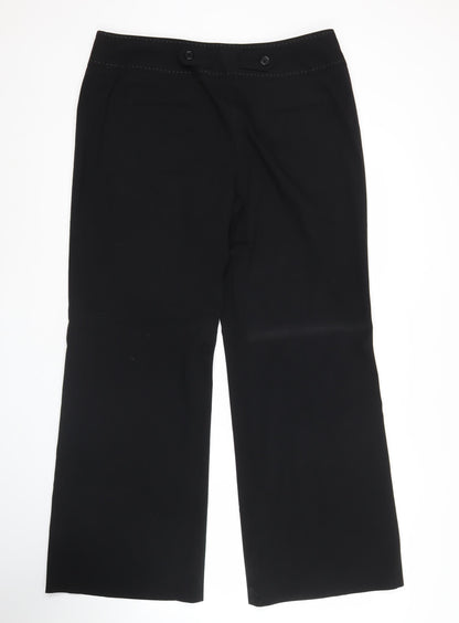 Next Womens Black Cropped Wide-Leg Trousers Size 16 Workwear
