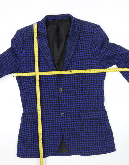 Topman Unisex Adults Blue Houndstooth Slim Fit Blazer UK 38 M