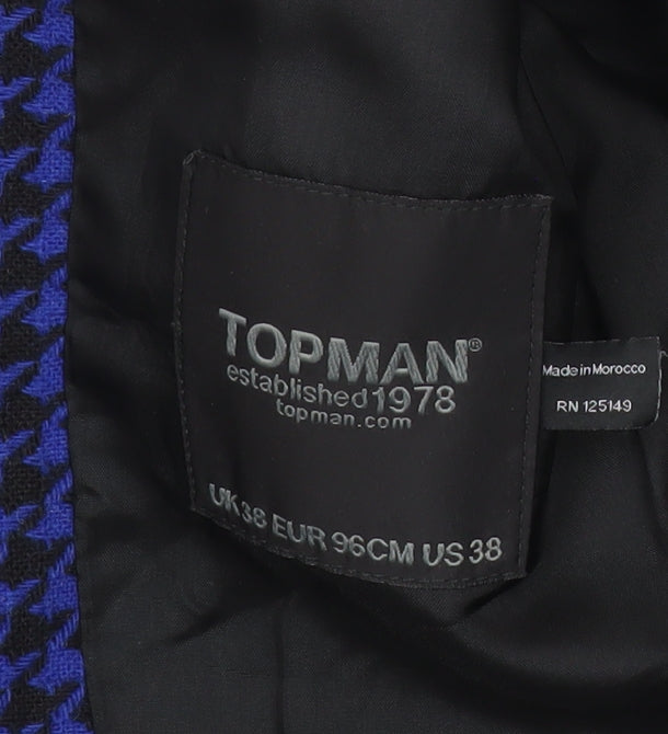 Topman Unisex Adults Blue Houndstooth Slim Fit Blazer UK 38 M