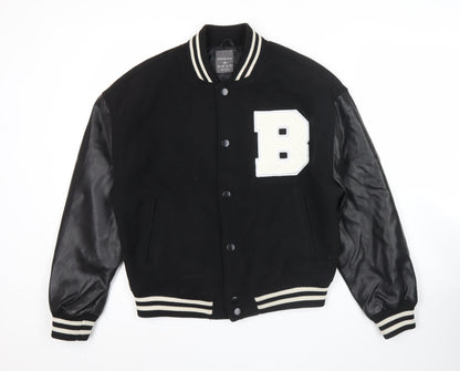 Primark Womens XS Black Varsity Jacket Wool Blend Snap Casual