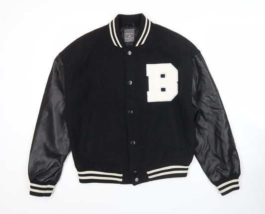 Primark Womens XS Black Varsity Jacket Wool Blend Snap Casual