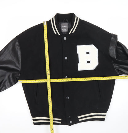 Primark Womens XS Black Varsity Jacket Wool Blend Snap Casual