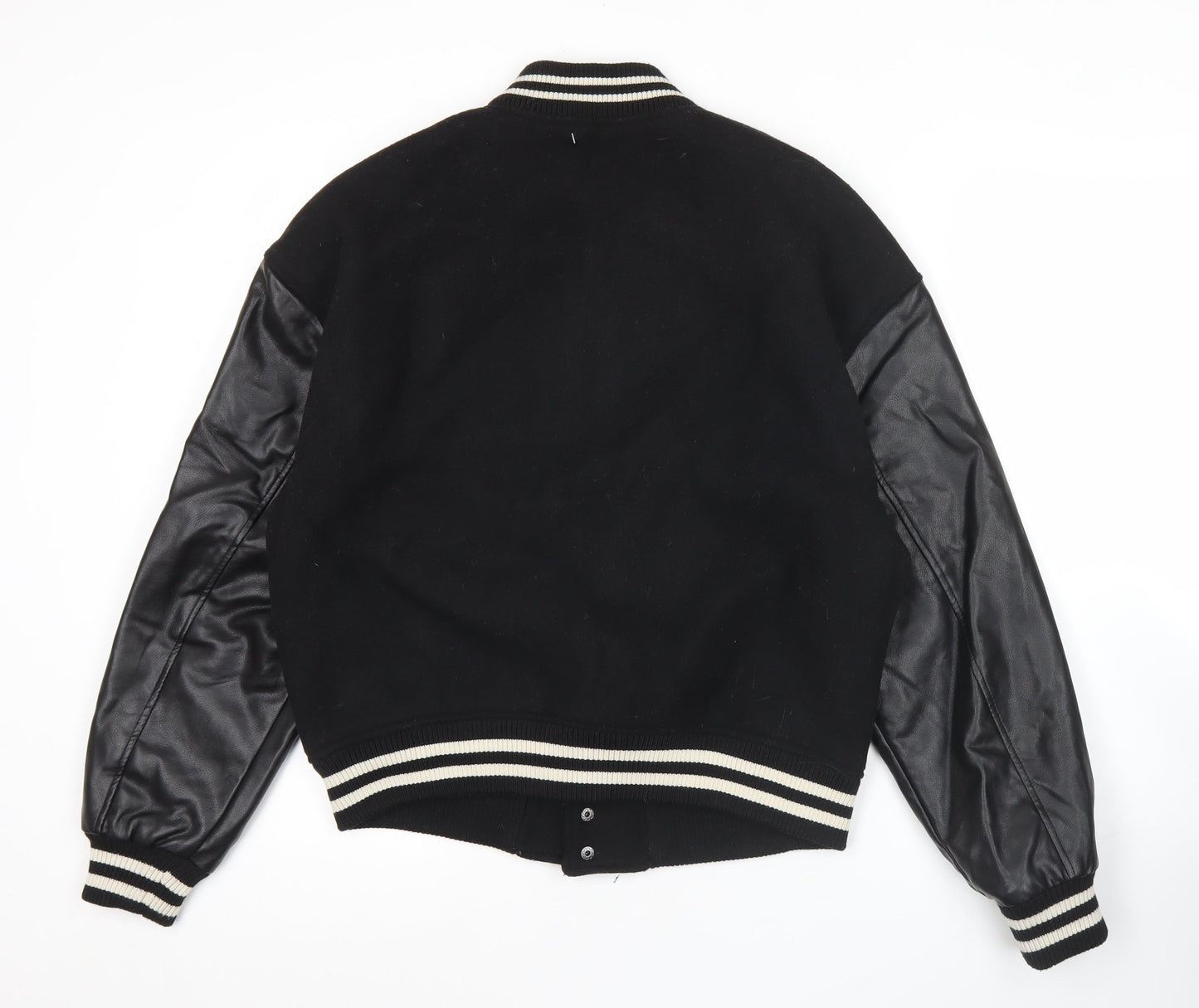 Primark Womens XS Black Varsity Jacket Wool Blend Snap Casual