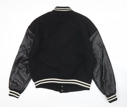 Primark Womens XS Black Varsity Jacket Wool Blend Snap Casual