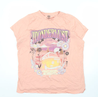 Volkswagen Womens Pink Floral Graphic T-Shirt Size 16 Crew Neck