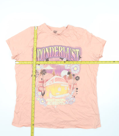 Volkswagen Womens Pink Floral Graphic T-Shirt Size 16 Crew Neck