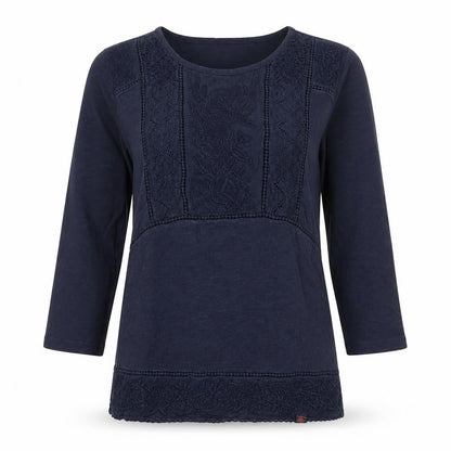 Superdry Womens Blue Embroidered Tunic Blouse Size M 3/4 Sleeve