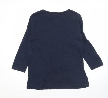 Superdry Womens Blue Embroidered Tunic Blouse Size M 3/4 Sleeve