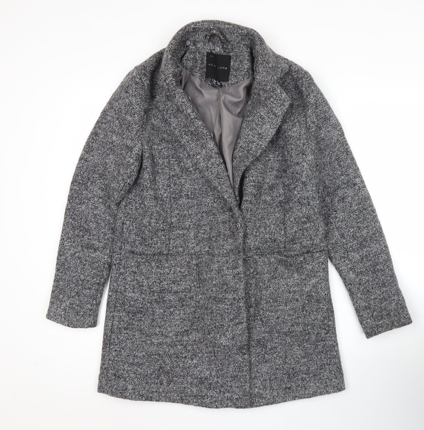 New Look Women’s Grey Wool Blend Mid-Length Overcoat UK 8