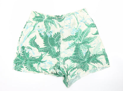 H&M Women’s Green Tropical Print Linen Blend Paperbag Shorts M