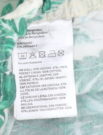 H&M Women’s Green Tropical Print Linen Blend Paperbag Shorts M