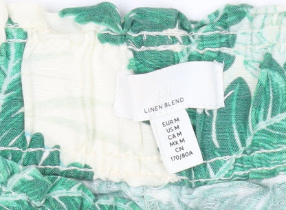 H&M Women’s Green Tropical Print Linen Blend Paperbag Shorts M