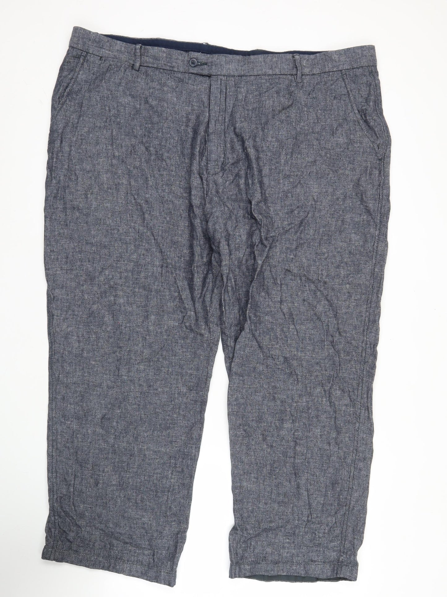 Samuel Windsor Men's Blue Linen Cotton Chino Trousers 46S Straight Leg