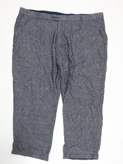 Samuel Windsor Men's Blue Linen Cotton Chino Trousers 46S Straight Leg