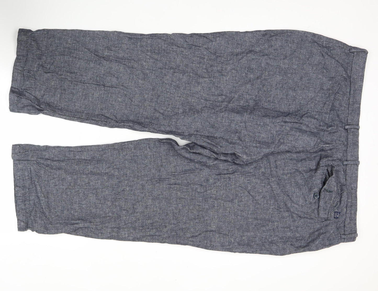 Samuel Windsor Men's Blue Linen Cotton Chino Trousers 46S Straight Leg