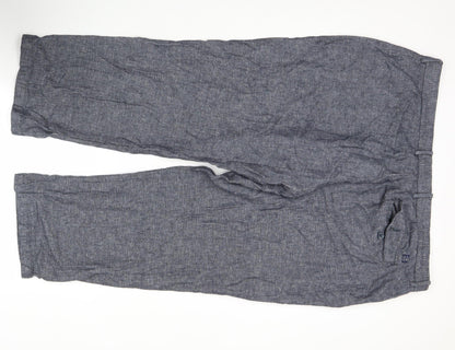 Samuel Windsor Men's Blue Linen Cotton Chino Trousers 46S Straight Leg