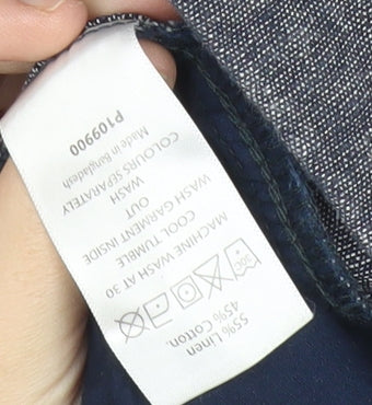 Samuel Windsor Men's Blue Linen Cotton Chino Trousers 46S Straight Leg