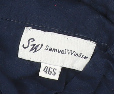 Samuel Windsor Men's Blue Linen Cotton Chino Trousers 46S Straight Leg