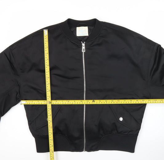 Primark Women Black Bomber Jacket Size 10 Full Zip Pockets Casual
