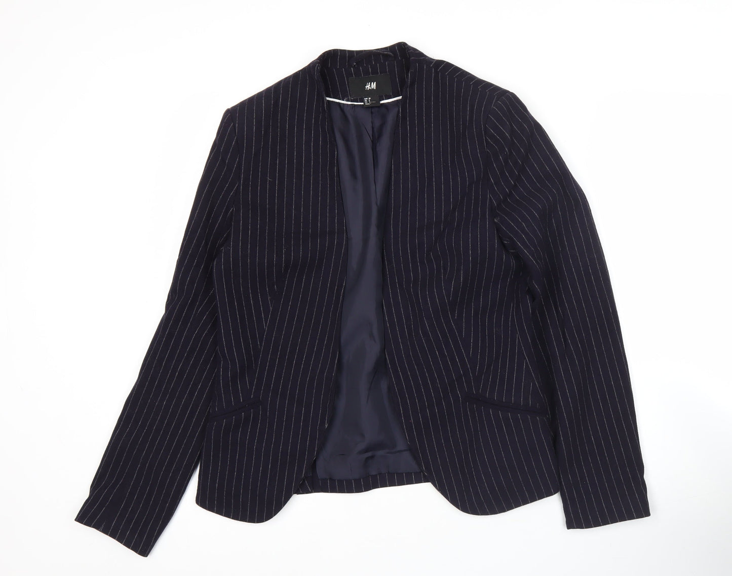 H&M Women’s Blue Pinstripe Blazer Size 10 Regular Fit Jacket