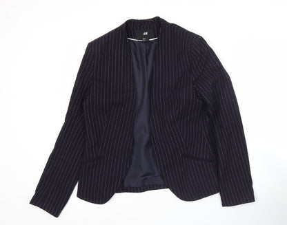 H&M Women’s Blue Pinstripe Blazer Size 10 Regular Fit Jacket