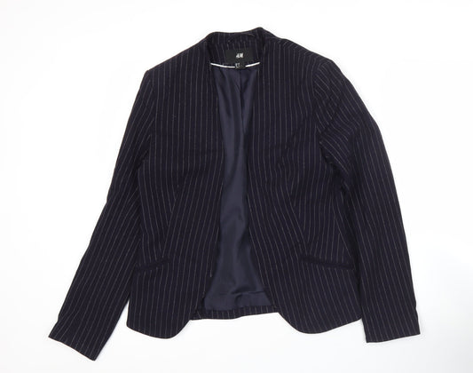 H&M Women’s Blue Pinstripe Blazer Size 10 Regular Fit Jacket