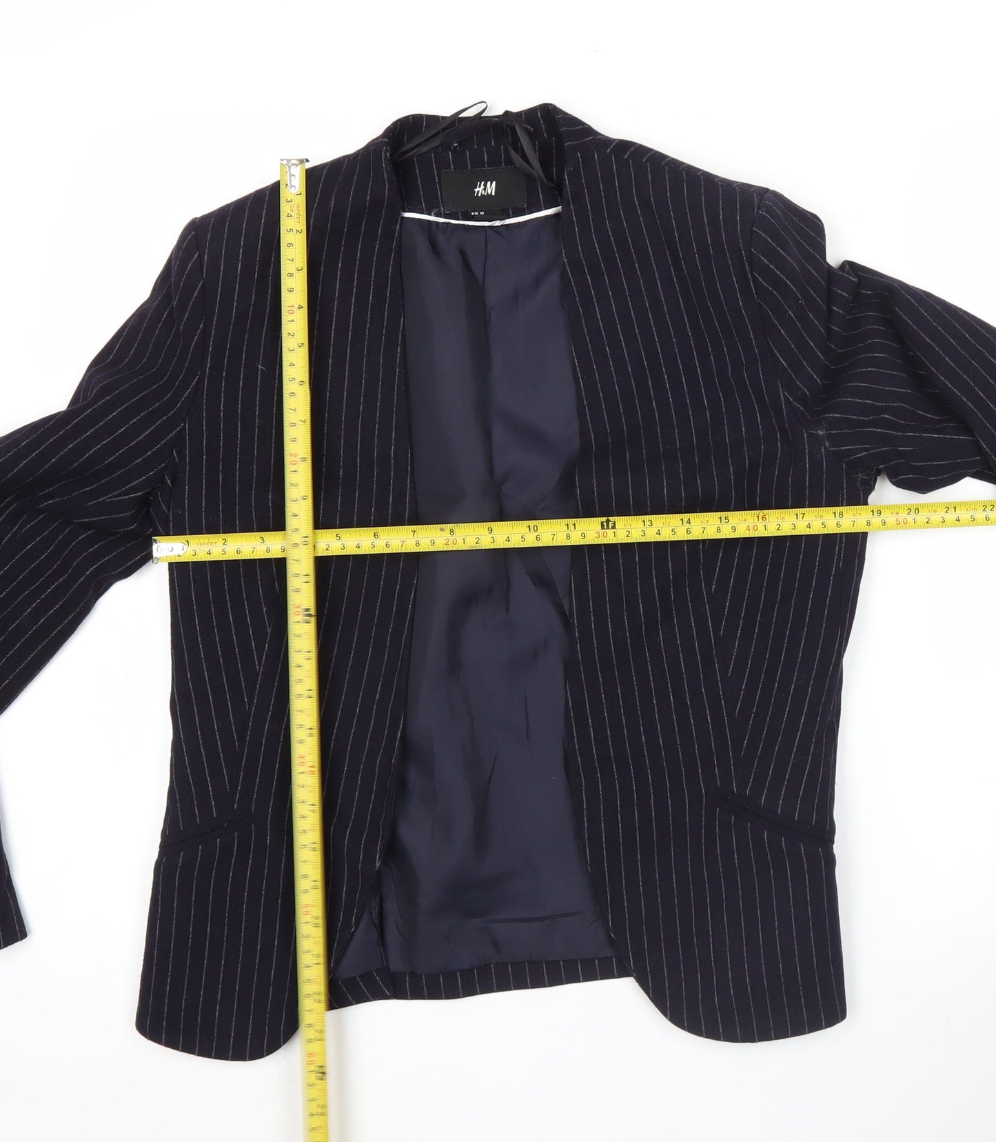 H&M Women’s Blue Pinstripe Blazer Size 10 Regular Fit Jacket