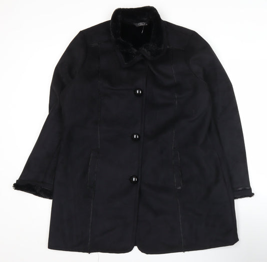 Bm Women’s Black Coat Size 16 Mid-Length Polyester Overcoat