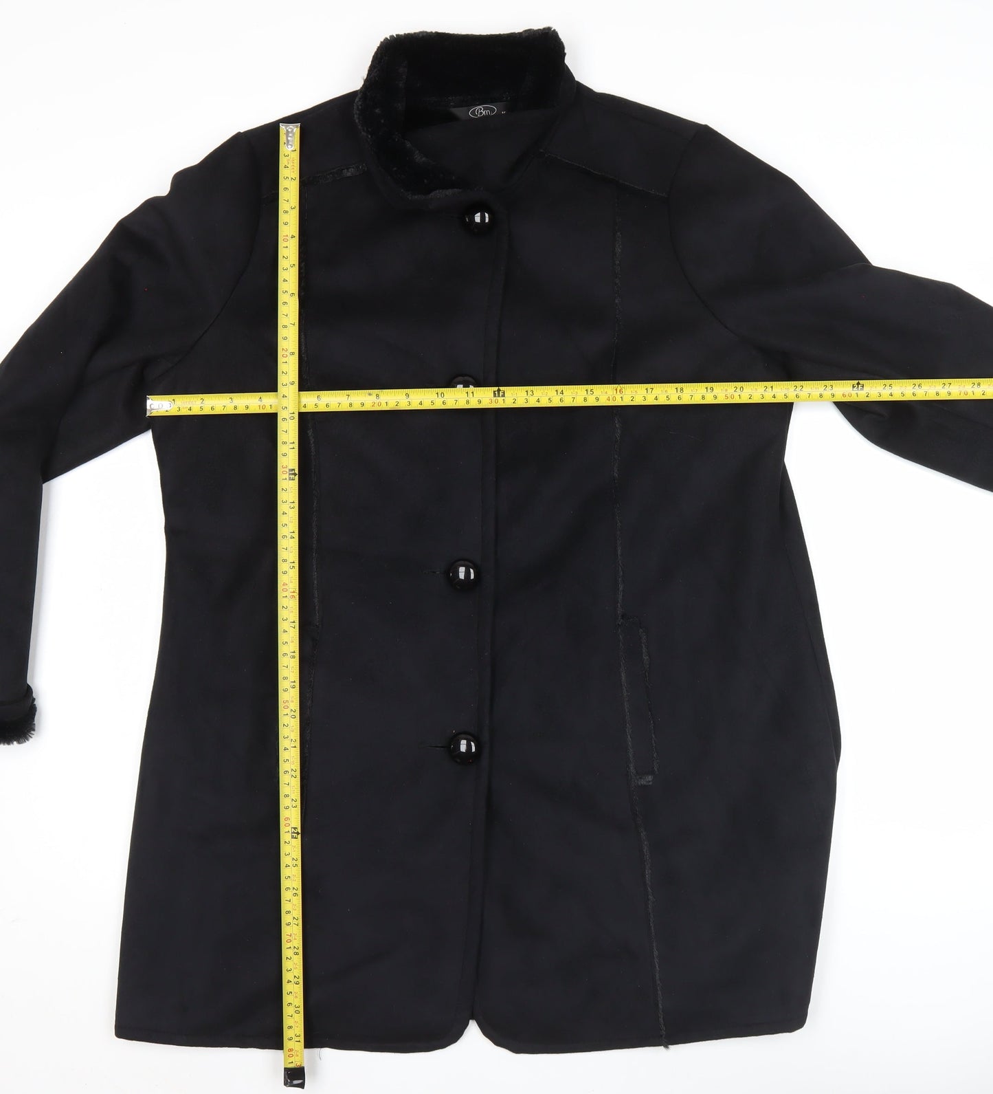 Bm Women’s Black Coat Size 16 Mid-Length Polyester Overcoat