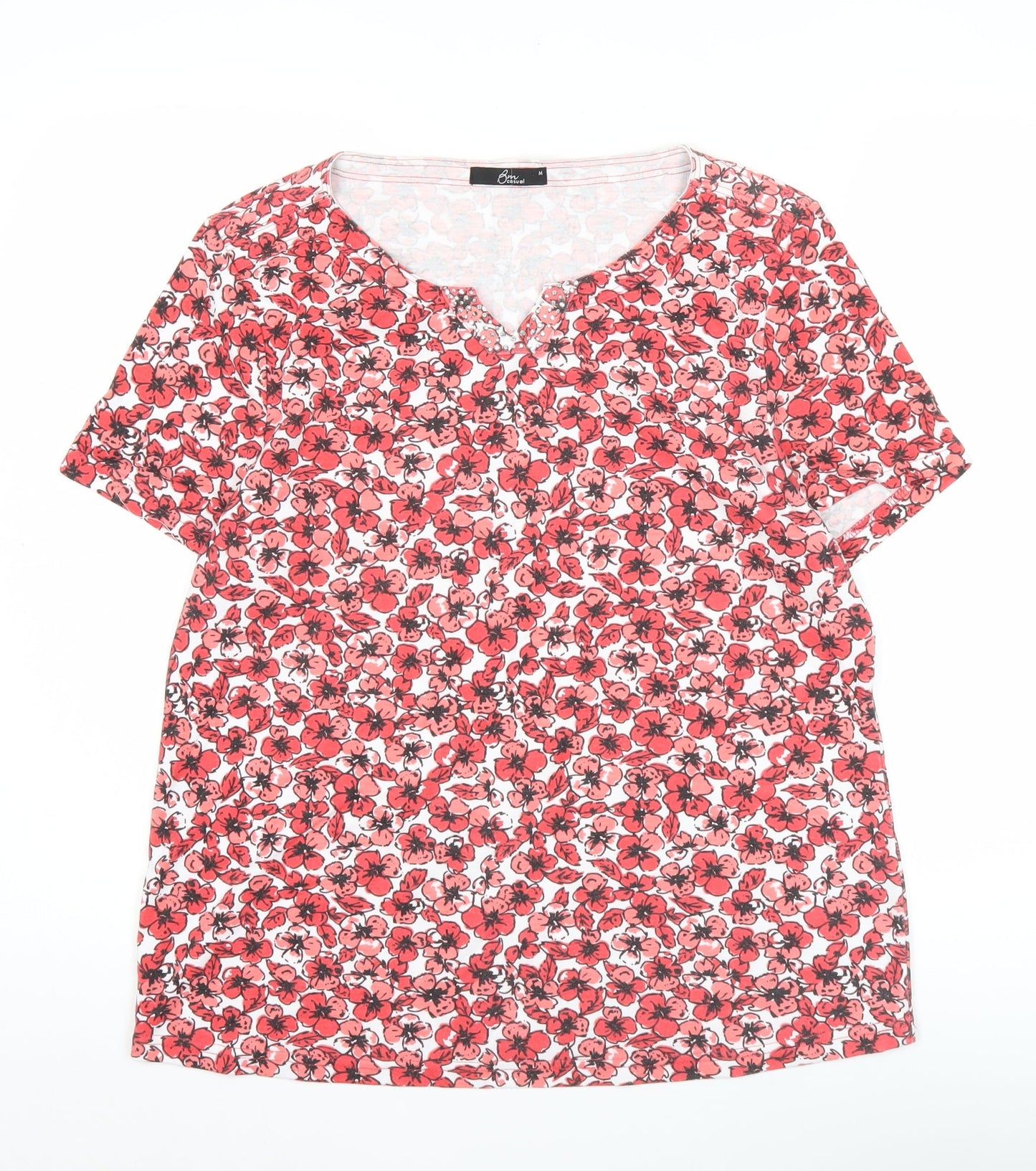 Womens UK Size M Bm Casual Red Basic T-Shirt