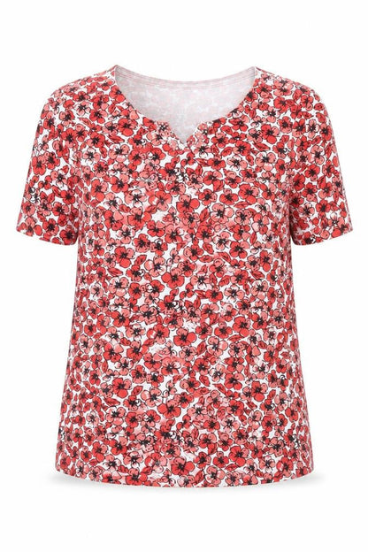 Bonmarché Women’s Red Floral T-Shirt Size M Scoop Neck